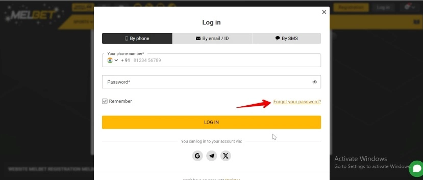 melbet forgot password