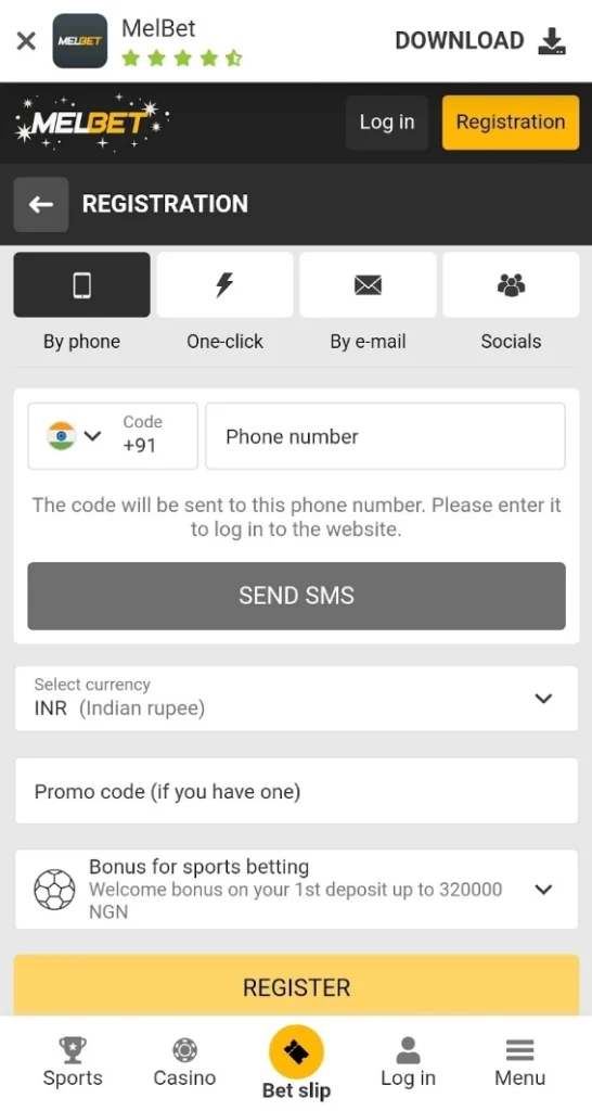 melbet registration method